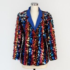 Nasty Gal Sequin Blazer Colorful Party Festival Jacket Size 4 Rainbow Disc